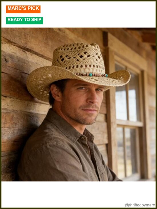 Straw Cowboy Hat Wide Brim Western Cowgirl with Decorative Band main image 4